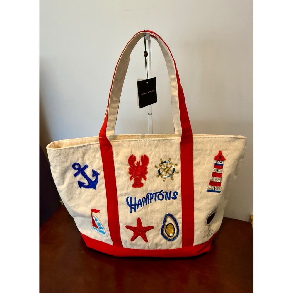 America and Beyond NEW Limited Edition Hamptons Beaded Tote Lobster Oyster NWT